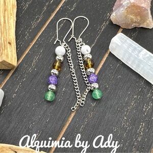 MULTI GEMSTONES TASSELS STATEMENT EARRINGS